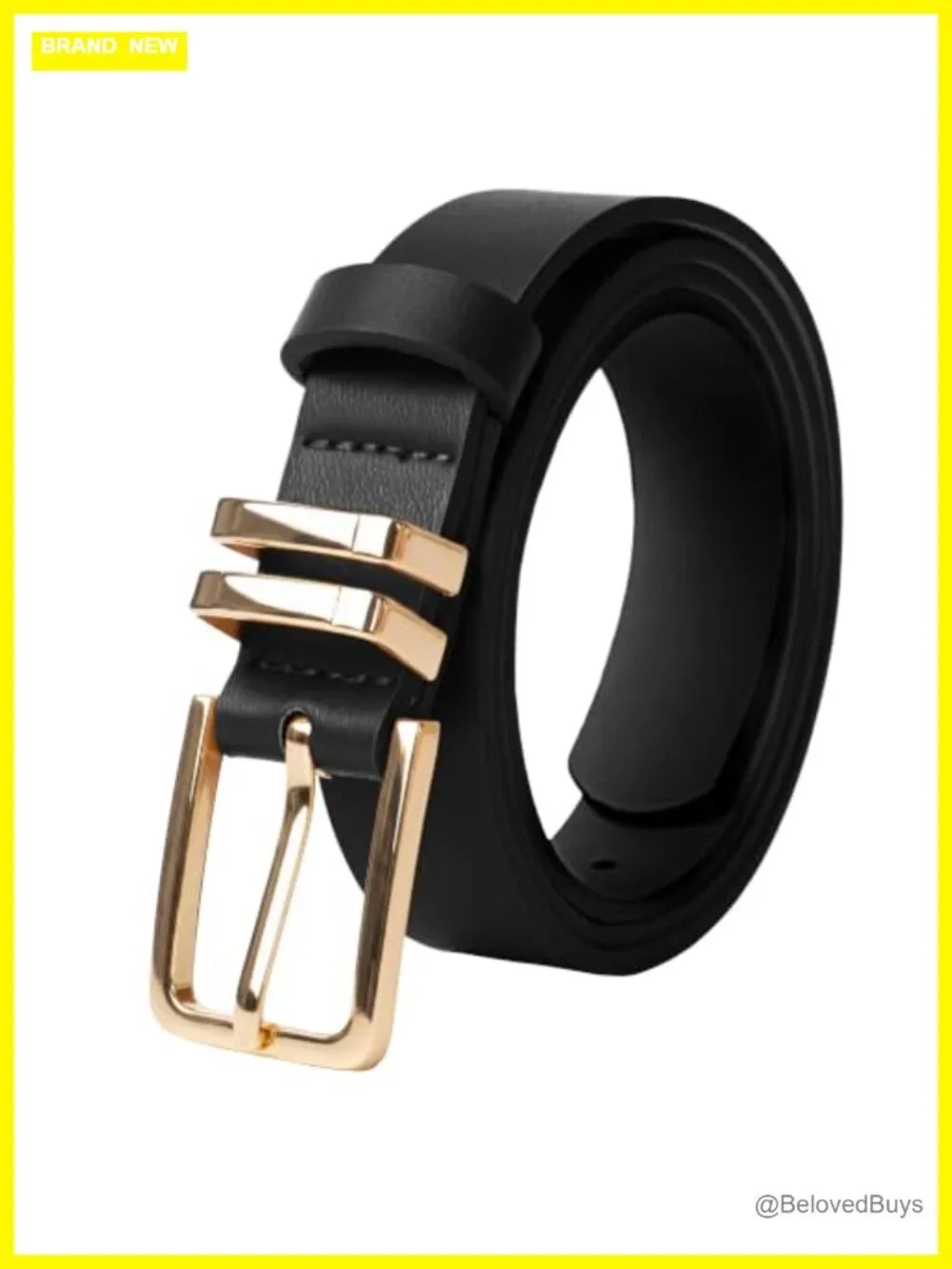 Women's PU Leather Skinny Belt with Gold Buckle for Jeans